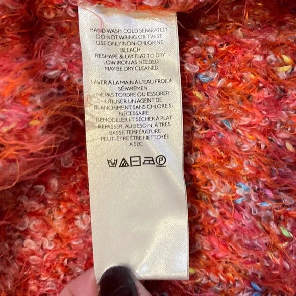 Free People Stardust Orange Pullover Knit Sweater Women's Small oversized shag - Picture 9 of 10